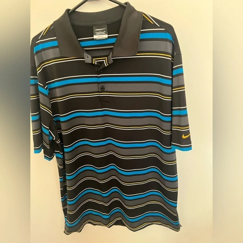 NIKE GOLF DRI-FIT SIZE LARGE MEN’S GOLF SHIRT. MULTI COLORED